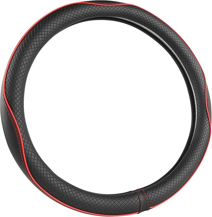 West Llama Customized Auto Car Steering Wheel Cover for Dodge RAM 1500 2500 3500, 15.5-16 inch (Black+Red Line-Large Size)