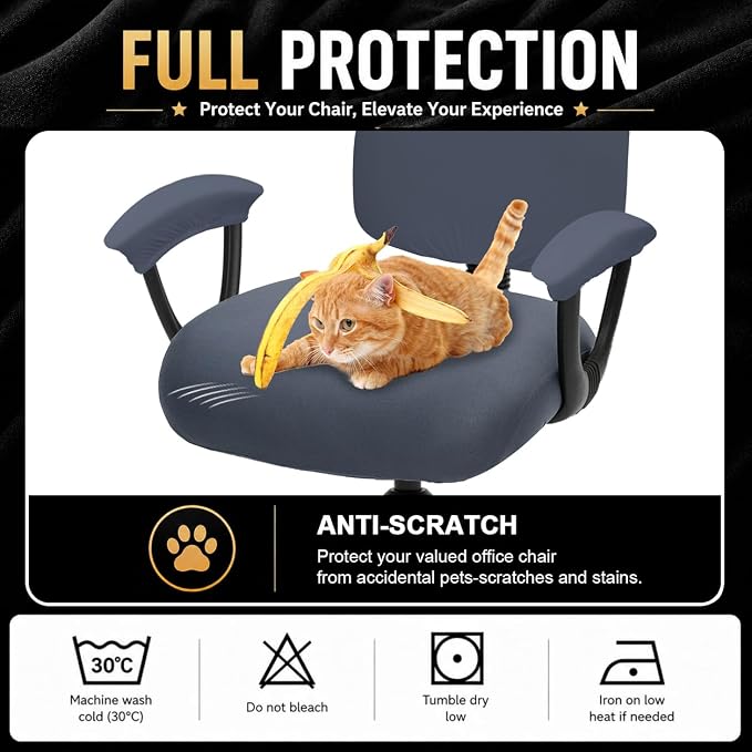 Stretchable Desk Office Chair Seat Covers - Universal Spandex Computer Chair Slipcover - Removable Washable Rotating Backrest Coverings & Cushion Protectors & Armrest Covers for Dogs, Cats, Pets