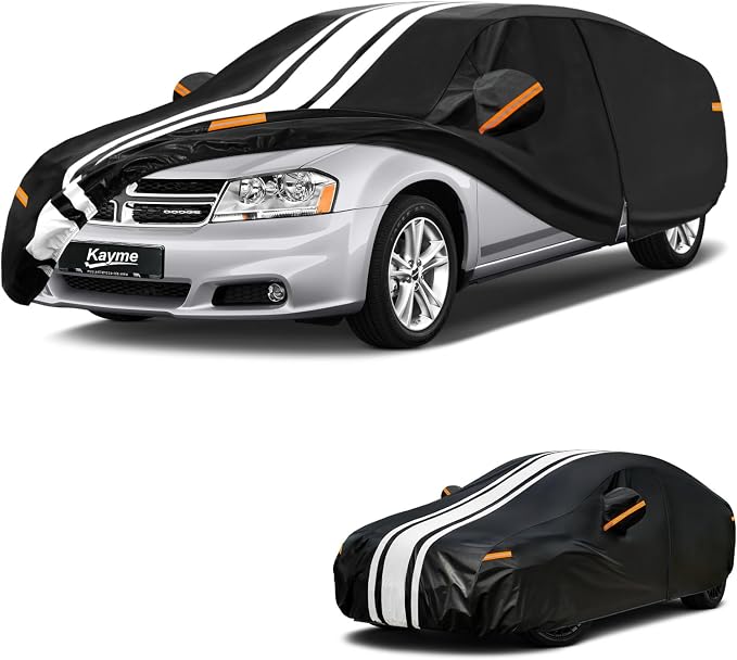 Kayme Heavy Duty Car Cover Custom Fit for Dodge Avenger (1994-2015) Waterproof All Weather for Automobiles, Gift with Tape/Towel, Outdoor Full Exterior Cover Rain Snow Sun UV Protection.