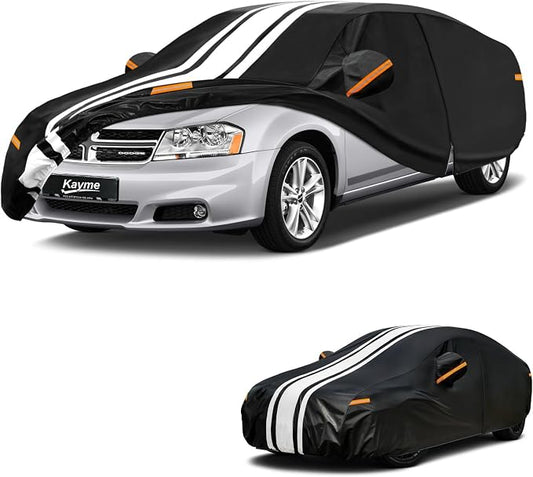 Kayme Heavy Duty Car Cover Custom Fit for Dodge Avenger (1994-2015) Waterproof All Weather for Automobiles, Gift with Tape/Towel, Outdoor Full Exterior Cover Rain Snow Sun UV Protection.