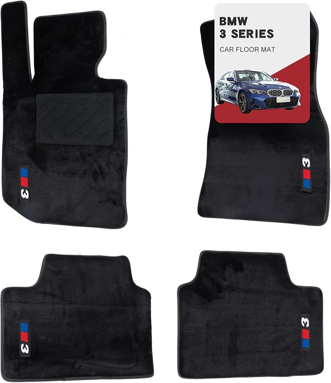 Custom 3D car mats for BMW 3 Series 2020-2024 (320i, 330i, M340i, 330e, 330i xDrive, 330e xDrive) Glowing Wool Carpet Car Mats Custom Fit, Anti-Slip, All-Weather Protection with Logo