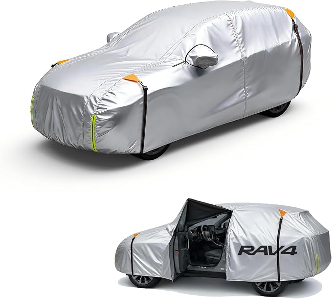 Wigoo Toyota RAV4 Car Cover 1996-2026, Custom Fit Waterproof All Weather Outdoor Full Exterior SUV Cover, Windproof Rain Sun UV Snow Dust Protection, Paint-Safe Lining, Door Zipper, RAV4 Accessories