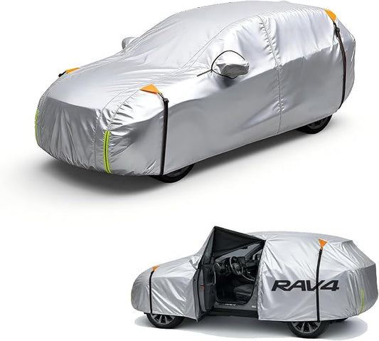 Wigoo Toyota RAV4 Car Cover 1996-2026, Custom Fit Waterproof All Weather Outdoor Full Exterior SUV Cover, Windproof Rain Sun UV Snow Dust Protection, Paint-Safe Lining, Door Zipper, RAV4 Accessories
