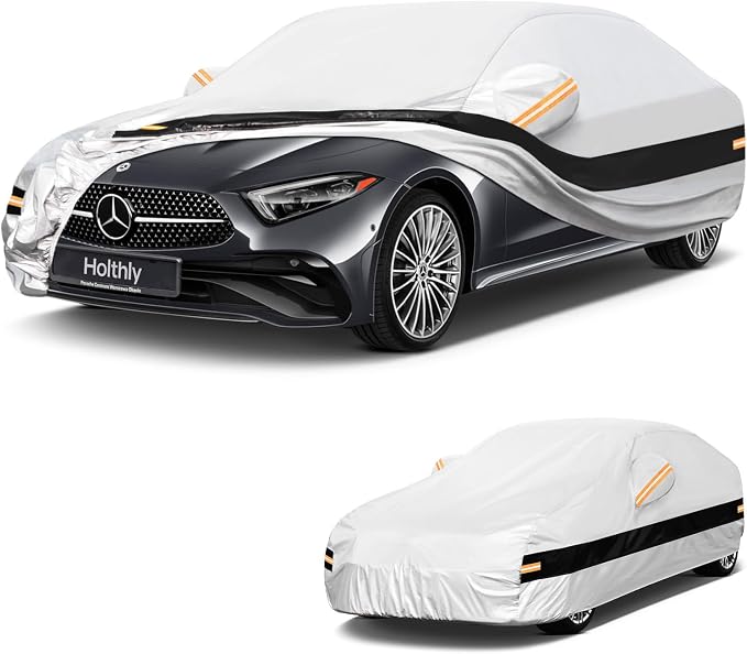 10 Layers Sedan Car Cover Custom Fit Mercedes-Benz CLS CLS500 CLS550 CLS450 CLS55 CLS63, AMG,Waterproof All Weather for Automobiles, Outdoor Full Cover Sun Rain Protection with Cotton.Silver