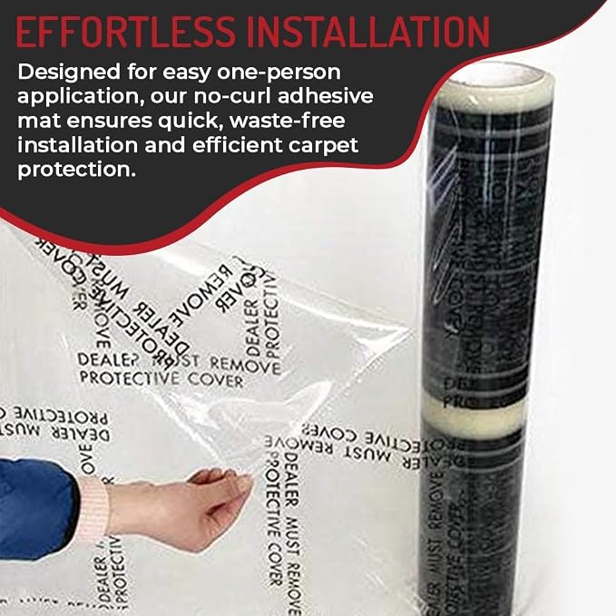 Hi-Tech Auto Adhesive Plastic Floor Mat, 4 mil | Perforated Every 24" | 200 Mats Per Roll | (24" Wide, 350' Long)