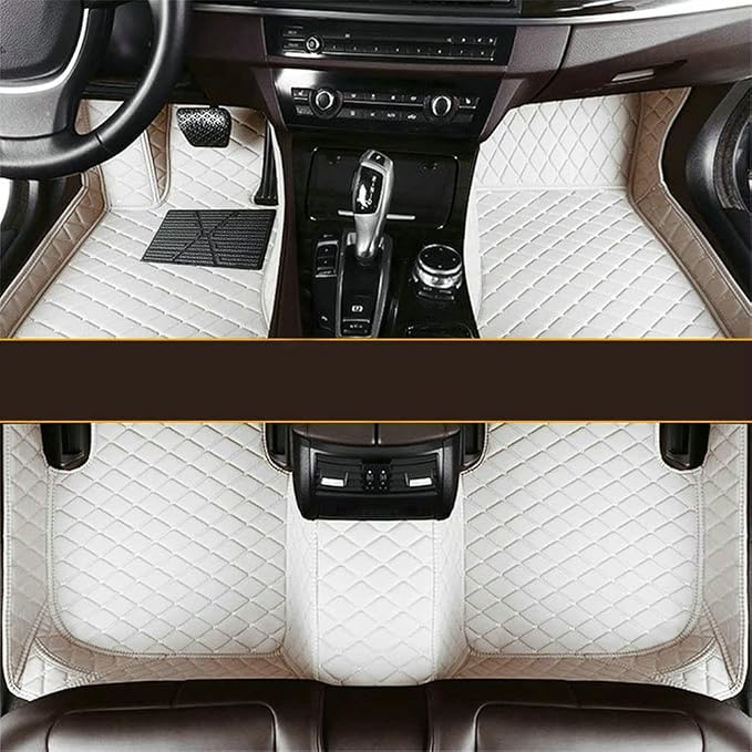 Custom Fit Car Floor Mats - Full Coverage Automotive Leather Floor Liners for Most Vehicles by MingyunSM (White)