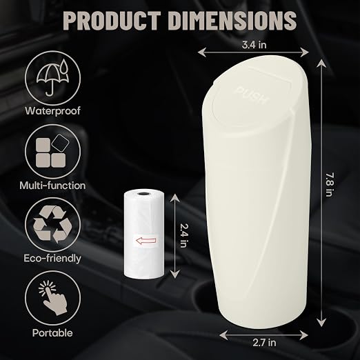 Car Trash Can Bin with Lid - Car Garbage Can Cup Holder - Cream Mini Leakproof Vehicle Garbage Bin with 20pcs Trash Bags-Automotive Organizers and Storage for Front Back Seat Accessories