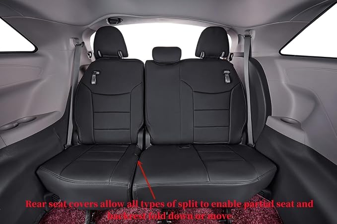 coverdream Sienna Leather Car Seat Covers Custom Fit for 2011-2020 Toyota Sienna LE,XLE,Limited,L,XLE Premium,Limited Premium,7-Seater,Full Coverage Auto Seat Protector (Full Set,Black)