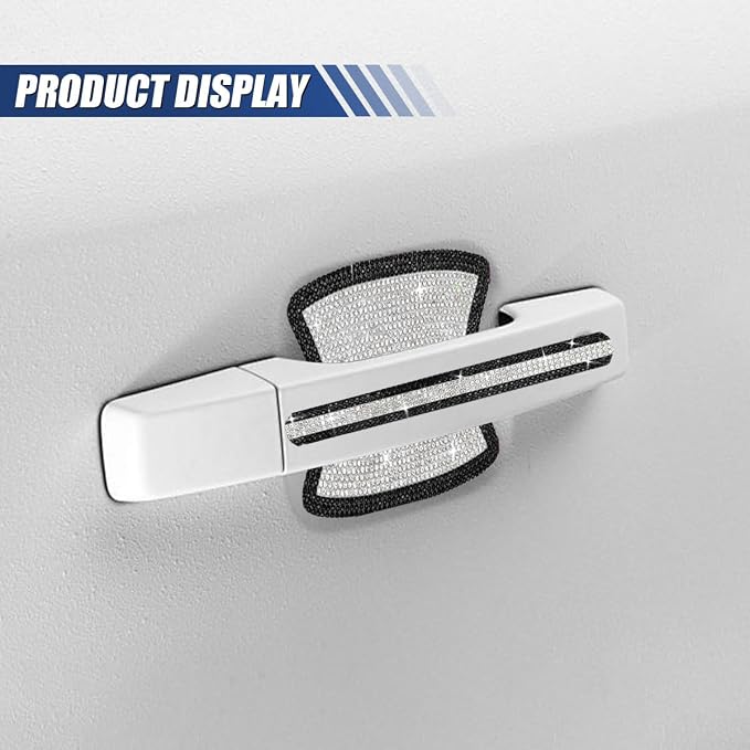 ZIMISI 10PCS Bling Car Door Handle Protector, Crystal Rhinestone Anti-Scratch Car Bowl Decoration Sticker Decal, Universal Auto Exterior Door Protective Covers Accessories for Women (Black/White)