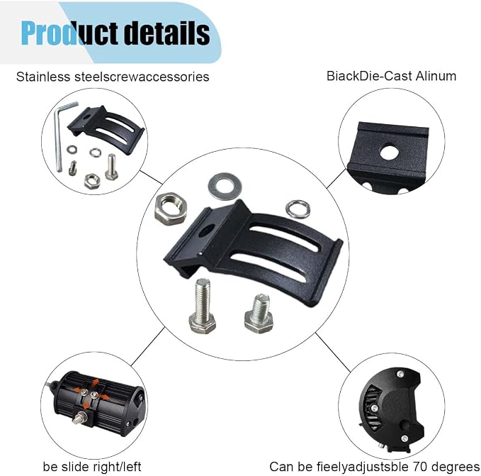 17PCS LED Light Bar Side Mounting Bracket, Base Mounting Bracket with Rubber Pad, Car Light Bar Mounts, Suitable for Straight or Curved 4-52 Inch LED Light Bars (17 Double)