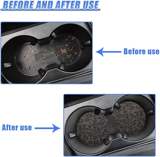 2PCS Leopard Print Car Cup Holder Coasters, 2.77'' Non-Slip & Shockproof Automotive Interior Drink Cup Mat, Universal Vehicle Insert Coaster Decoration Accessories for Women Girl (No.13)