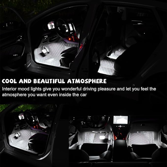 povtii Car LED Strip Light, 24 LED RGB Auto Under Dash Interior Atmosphere Lights, USB Vehicle Decorative Lamp Ambient Night Light Strip, Lighting Kit Car Accessories (White)