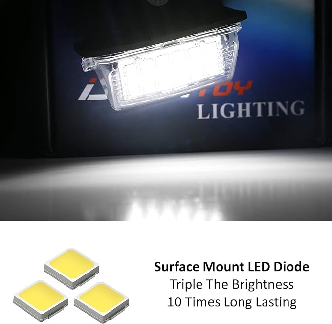 iJDMTOY Xenon White Full LED License Plate Light Kit Compatible With Toyota Camry Highlander Prius C Avalon Yaris, By 18-SMD White LEDs & Can-bus Error Free