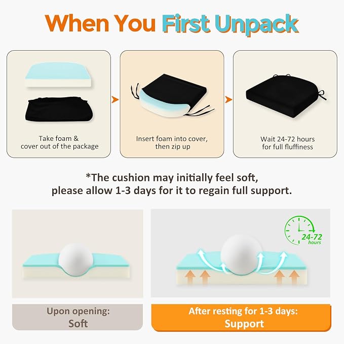 downluxe Chair Cushions for Dining Chairs, Memory Foam Linen Kitchen Chair Pads with Ties, Waterproof, Stain-Resistant and Washable Cover, 17" x 16" x 2.5", Black, 6 Pack