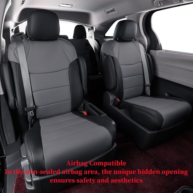 coverdream Leather Seat Covers for Toyota Sienna 2021–2026 XSE/XLE/Limited/Platinum/Woodland,7-Passenger,2nd Row w/No Leg Rest,Custom Fit Full Set Waterproof Seat Protector,Black/Gray