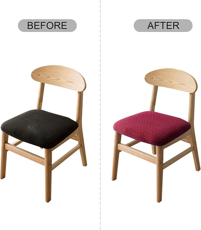 Genina Seat Covers for Dining Room Chair Seat Slipcovers Kitchen Chair Covers (Wine Red, 2 Pcs)