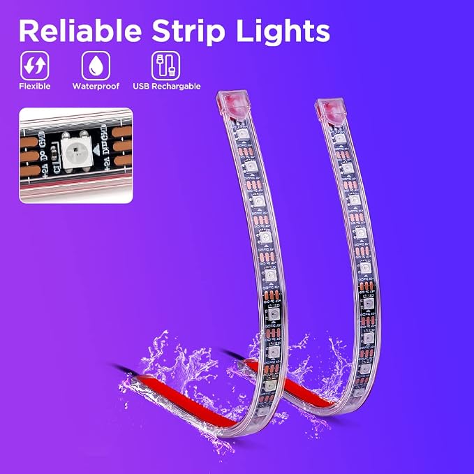 Xprite Dreamcolor USB LED Cars Interior Lights Strip Kits, w/Remote & Bluetooth APP Control, Footwell Under Dash RGB Neon Chasing Inside Lights, DIY Music Mode, Universal for Vehicle Trucks UTV ATV