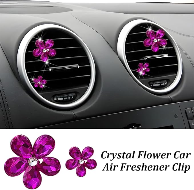 5PCS Bling Flower Car Air Vent Clips, Crystal Rhinestone Vehicle Air Conditioning Outlet Clip, Diamond Automotive Interior Decoration Charm, Universal for Automobile RV Truck (Rose Red)