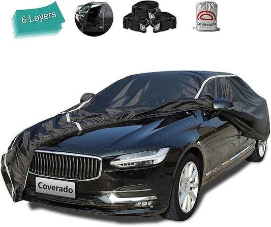 Waterproof Car Cover for Automobiles All Weather - Coverado Outdoor Full Car Covers with Zipper Door, Cotton Backing Snowproof UV Protection Windproof, Universal Fit for Hatchback (160"-172")