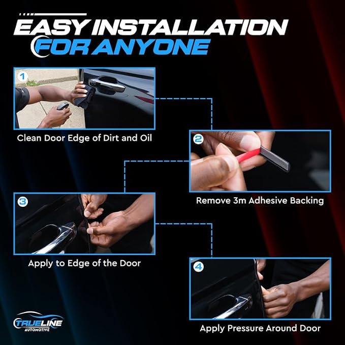 True Line Automotive L Shaped Car Door Edge Guards - 18 FT Car Door Edge Protector - Ultra-Durable Door Edge Guard with 3M Adhesive, Universal Fitting, Scratch Protection for Car Doors, Lightweight