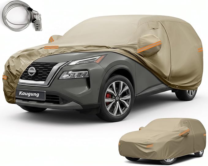 Kaugung Custom Fit Car Cover for Nissan Rogue (2008-2026), Heavy Duty All Weather Waterproof Outdoor SUV Cover, Sun Rain Snow UV Protection with Driver Door Zipper, Mirror Pockets & Air Vents