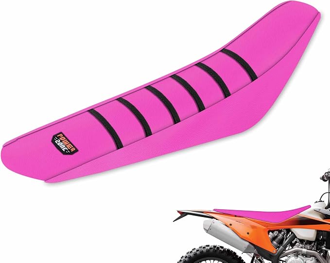 Motorcycle Universal Seat Cover Non-Slip Rubber Striped Gripper Soft Sewing for CRF WR WRF RMZ YZF SXF EXC EXC XC SX CR KLX Dirt Pit Bike Motocross Off Road (Pink)