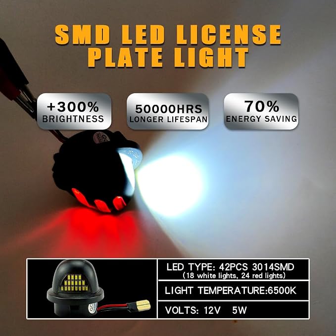 2 pcs Error Free LED License Plate Light For Ford F150 F-150 Raptor 2015-2018 Car Number Plate Lamp Clear Lens White 6000K (For f150 wihte+red)