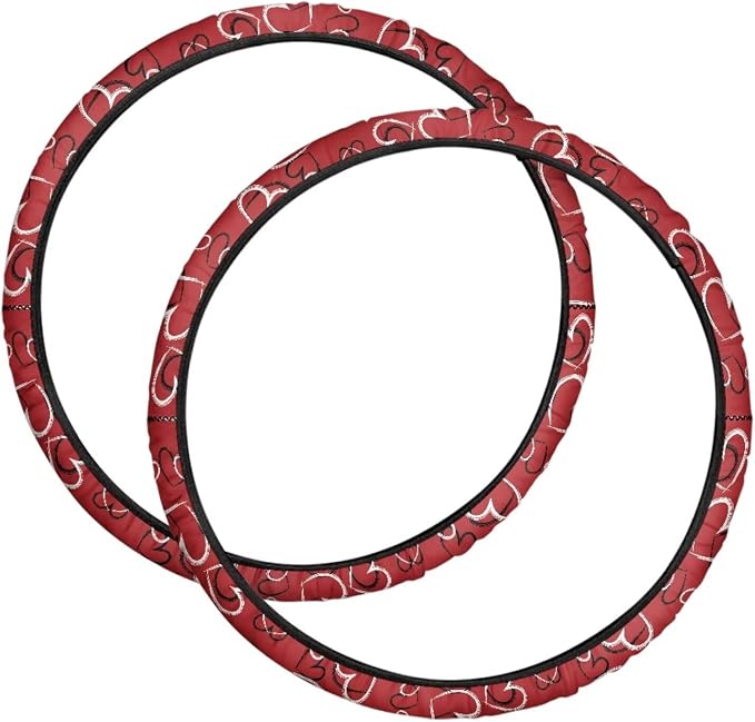 Cute Red Heart Wheelchair Wheel Covers for Valentines Day 2 PCS Wheelchair Tyre Covers Neoprene Wheel Cover for Transport