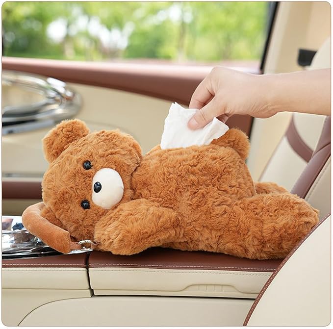 Cute Tissue Box Cover Plush Tissue Box Holder for Car, Home, Decorative Holder/Organizer for Bathroom Vanity Countertop, Nightstands, Office Desk-Bear02