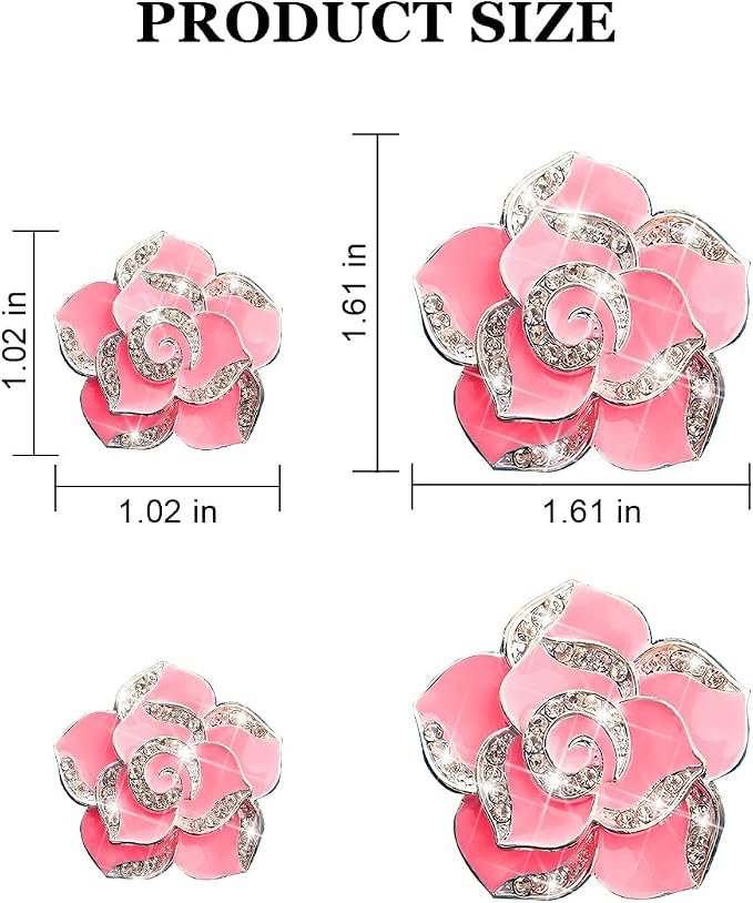 Osilly Bling Car Air Vent Clips, 4PCS/2Set Flower Rhinestone Vehicle Air Outlet Clamp, Sparkly Diamond Automotive Interior Vent Clip Charm Decor Accessories, Universal for SUV Truck RV (Rose Red)
