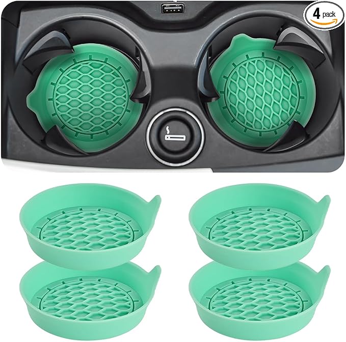 Zpana 4PCS Car Cup Holder Coasters, Silicone Non-Slip Vehicle Cup Recessed Mats, Sift-Proof Automotive Interior Drink Insert Decor Accessories, Universal for SUV, Sedan, Truck (Green)
