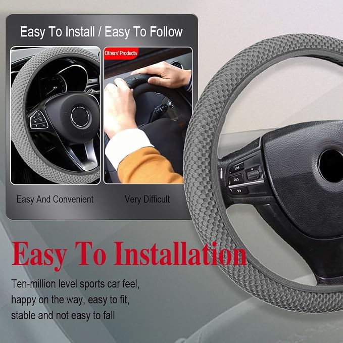 HAOBO Elastic Stretch Steering Wheel Cover, 15 Inch Automotive Steering Wheel Cover, Comfy Breathable Stretch Steering Wheel Protector, Ice-Silk Cloth Polyester Steering Wheel Cover for Men Women