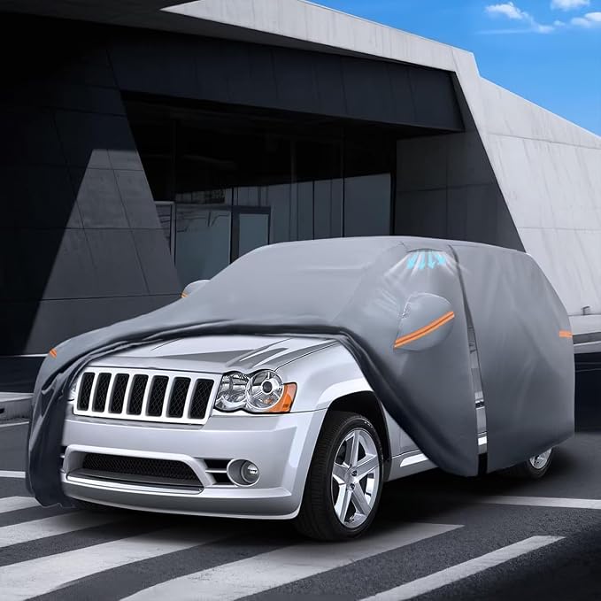 Waterproof Grand Cherokee(2005-2026) Car Cover with Breathable Vents, [Upgrade] Premium Covers with Cotton Liner and Zipper Door, Sun Rain Snow Dust Uv Protection.(Gift with Towel)