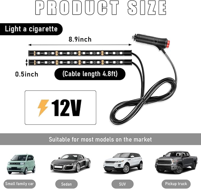 Wevdn Car Interior LED Strip Light, 12V 24 LED Neon Ambient Night Light with Cigarette Lighter Plug, Automotive Atmosphere Decorative Under Dash Lighting Kit, Car Accessories (Blue)