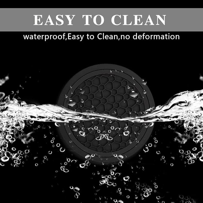 Car Cup Holder Coasters, Dustproof Automotive Interior Accessories Mat,2.75 Inch Non-Slip Insert Water Bottle Holder Pads, Universal for Vehicles, Trucks, RVs and More (Black/Black, 4PCS)