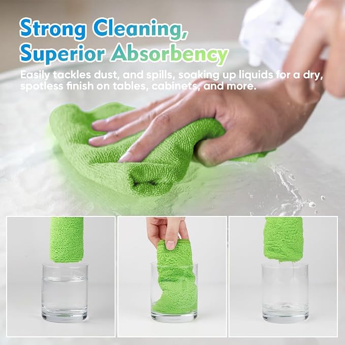 HOMEXCEL Green Microfiber Cleaning Cloth 12 Pack, 12.5 x 12.5 inch Microfiber Towels for Cars, Ultra Absorbent Car Washing Cloth, Lint Free Streak Free Cleaning Rags for Car, Kitchen, and Window