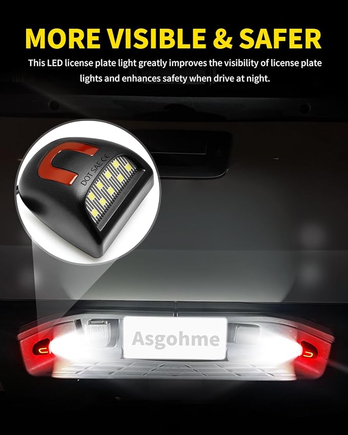 White LED License Plate Lights with Red U-shaped Light Strip Rear Bumper Tag Lamp Assembly Compatible with Chevrolet Silverado Suburban Tahoe GMC Sierra 1500 2500 3500 Yukon XL, Pack of 2