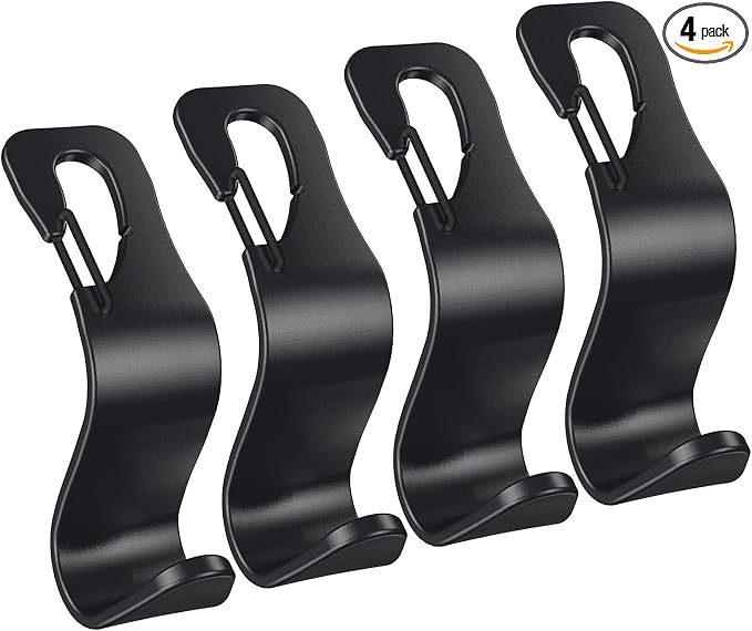 EldHus Car Seat Hooks 4 Pack, Headrest Hooks for Purses Groceries Bags with Metal Lock, Car Purse Holder Seat Back Storage Hooks