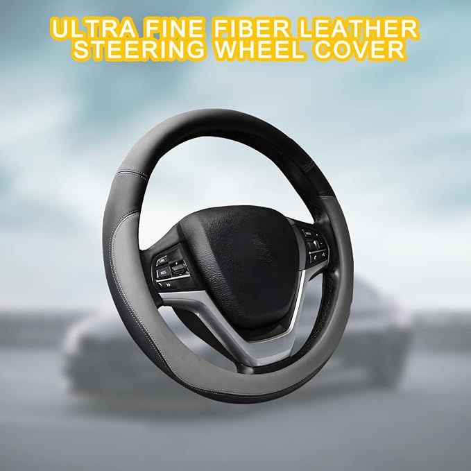 Mandark Car Steering Wheel Cover, Elastic Stretch Breathable Anti-Slip Microfiber Leather Auto Steering Wheel Protector, Soft Vehicle Interior Decor Accessories, Universal for RV, SUV, Truck (Gray)