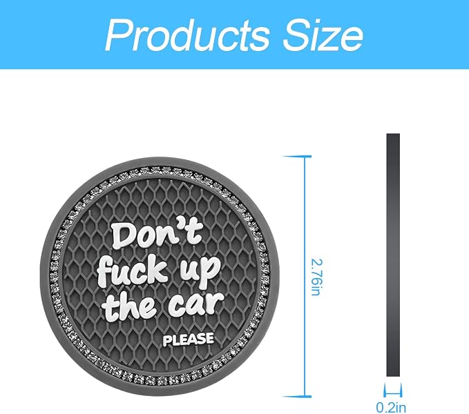 2 Pack Bling Car Coasters for Cup Holder, Crystal Rhinestone 2.75 in Cup Holder Coaster, Silicone Anti-Slip Insert Cup Mats for Women, Interior Accessories Universal for Most Cars (Deep Gray)