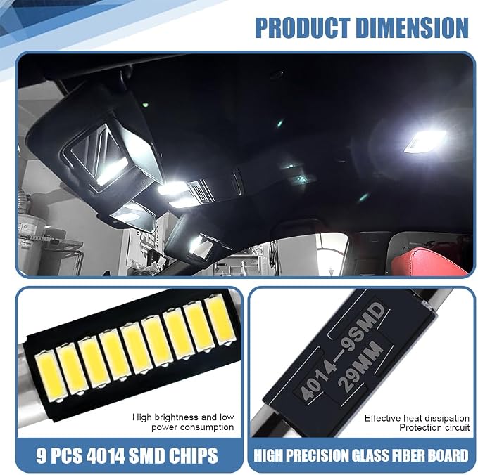 6PCS 28mm 29mm 6614F Festoon LED Car Bulb, Car Vanity Light Bulbs, Extremely Bright 9-SMD 4014 Chips LED Bulb, Car Accessories Visor Light Bulb for Vanity Mirror, Dome Light (White)