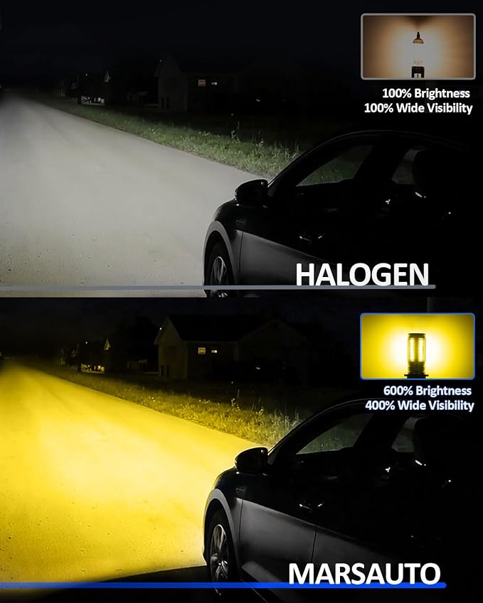 Marsauto 9145 H10 LED Fog Lights Bulbs Yellow, 12,000LM 9140 9145 LED Fog Light Bulbs, 360° Illumination 600% Bright 3000K Amber, Upgraded 60 Pcs Chips 9145 H10 Yellow Fog Lights, Accessory Light Kits
