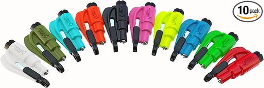 resqme The Original Emergency Keychain Car Escape Tool, 2-in-1 Seatbelt Cutter and Window Breaker, Made in USA, Rainbow Pack 10 Colors - Compact Emergency Hammer