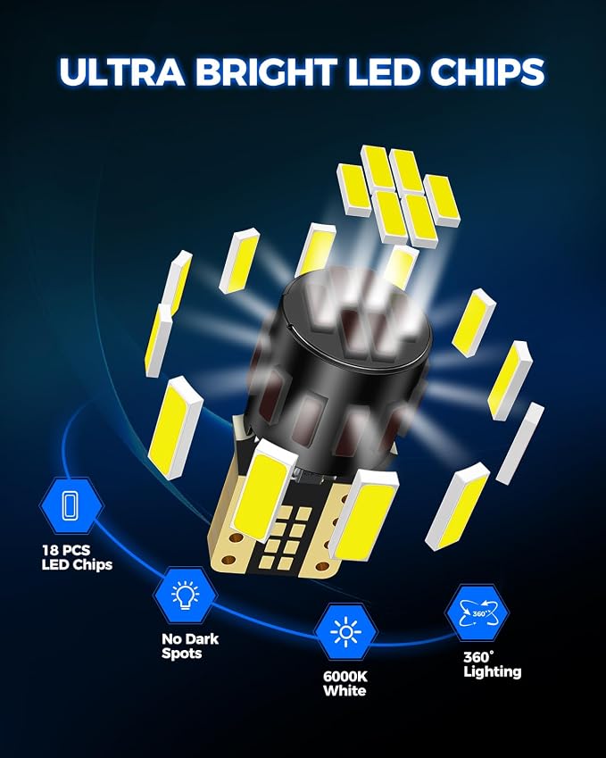 Marsauto 194 LED Bulb for License Plate Light, 6000K Super White 168 2825 W5W T10 Wedge Replacement LED Light Bulbs for Car Dome Map Courtesy Step Dash Trunk RV Interior Lighting