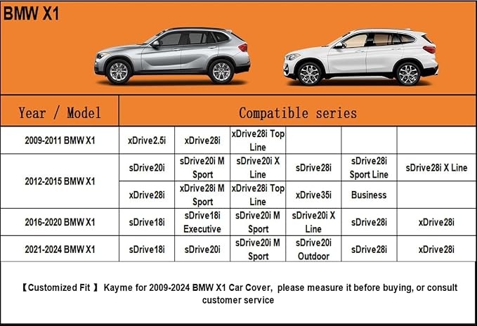 Kayme 6 Layers SUV Car Cover Custom Fit for BMW X1 (2009-2025) Waterproof All Weather for Automobiles, Outdoor Full Cover Rain Sun UV Protection.Silver
