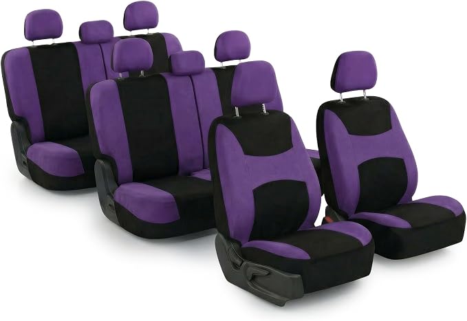 FH Group Automotive Seat Covers Light & Breezy Flat Cloth Seat Cover Three Row Set Purple, Airbag and Split Rear Car Seat Cover Universal Fit Interior Accessories Cars Trucks SUV Car Accessories