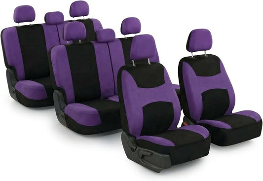 FH Group Automotive Seat Covers Light & Breezy Flat Cloth Seat Cover Three Row Set Purple, Airbag and Split Rear Car Seat Cover Universal Fit Interior Accessories Cars Trucks SUV Car Accessories