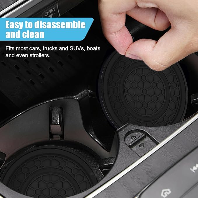 2PCS Car Cup Holder Coasters, 2.75 Inch Auto Non-Slip Anti Dust Cup Mats, Console Cup Holder Insert Coaster Auto Insulated Mats, Universal Interior Accessories for Most Cars (Black)