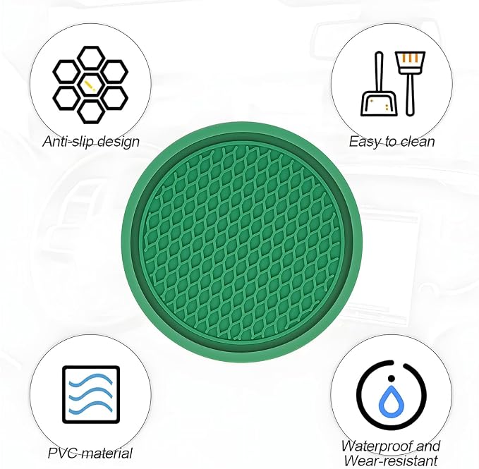 4 Pack Car Cup Holder Coaster, 2.75 Inch Diameter Non-Slip Universal Insert Coaster, Durable, Suitable for Most Car Interior, Car Accessory for Women and Men (Dark Green)