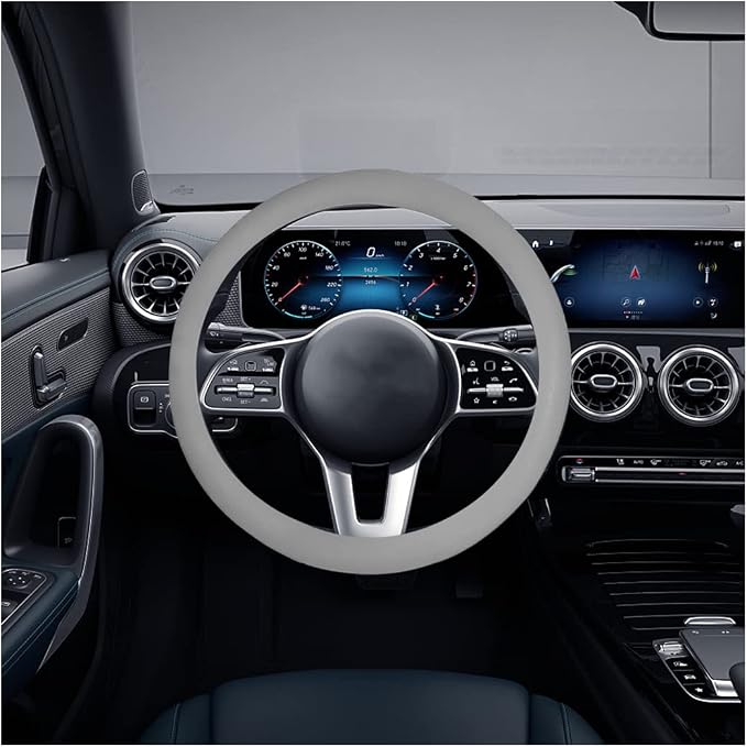 AICEL Car Silicone Steering Wheel Cover, Soft Anti-Slip Auto Steering Wheel Protector Fit 14 Inch, Universal Vehicle Interior Accessories for Cars, SUVs, Trucks, and Vans (Gray)